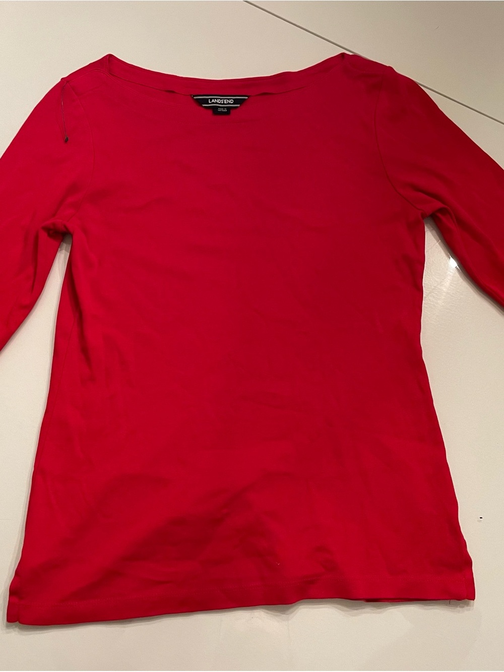 Lands' End Women's Bright Red Boatneck Long Sleeve Top